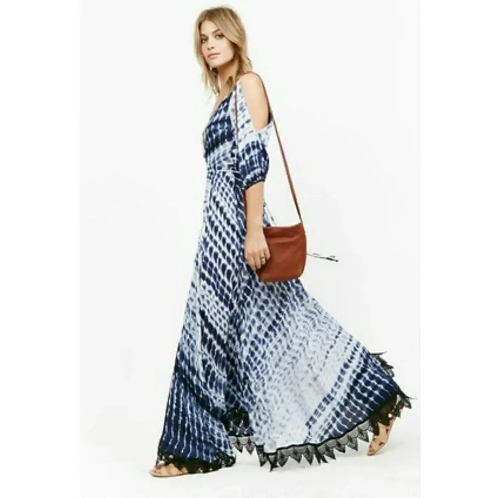 LINE & DOT -‎ Size S - Bonheur French Blue Tie-Dye Wrap Maxi Dress
